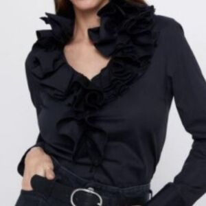 Elegant Black Ruffled Women's Top